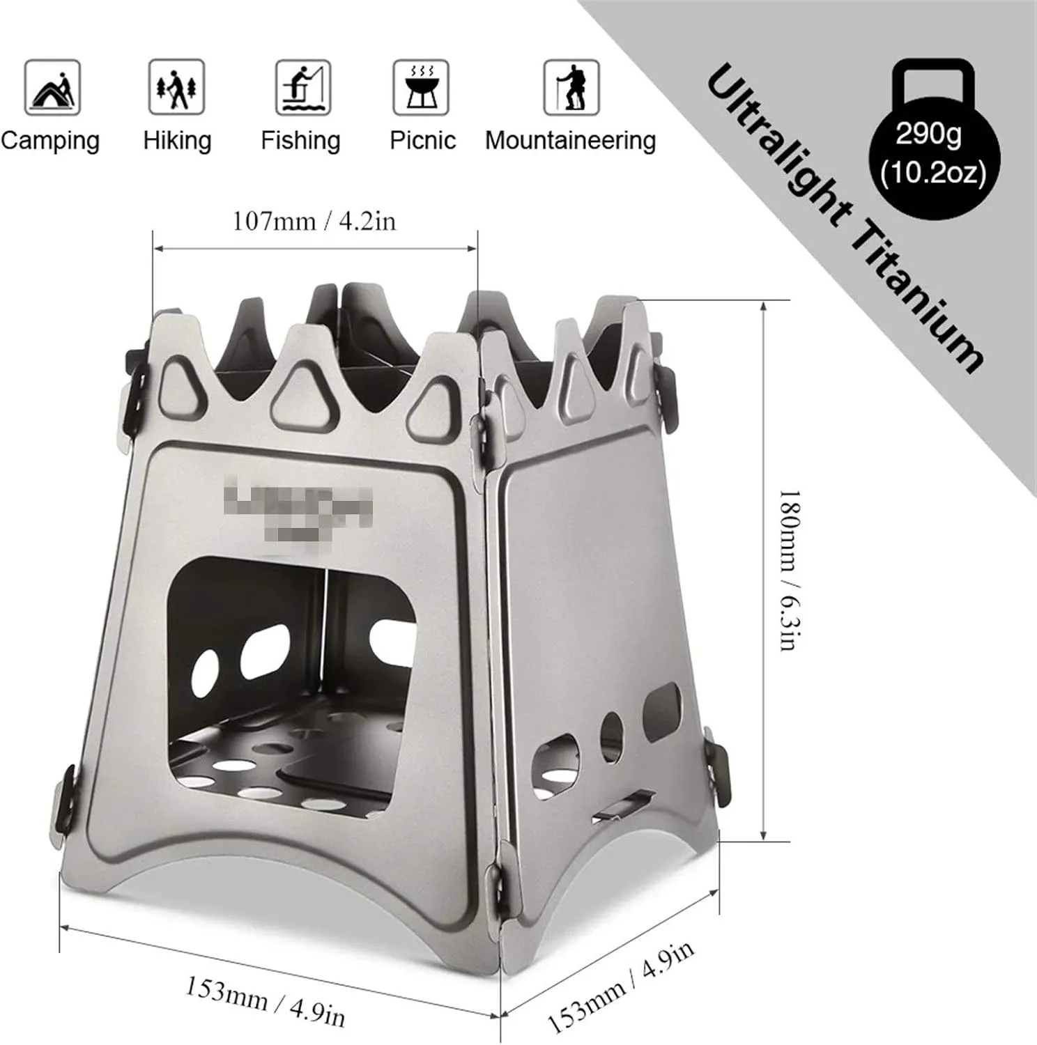 Camping Wood Stove Camping Wood Stove Folding Titanium Wood Burning Stove Lightweight Pocket Stove Convenient Storage (Color : Silver, Size : One Size) (Silver One Size)
