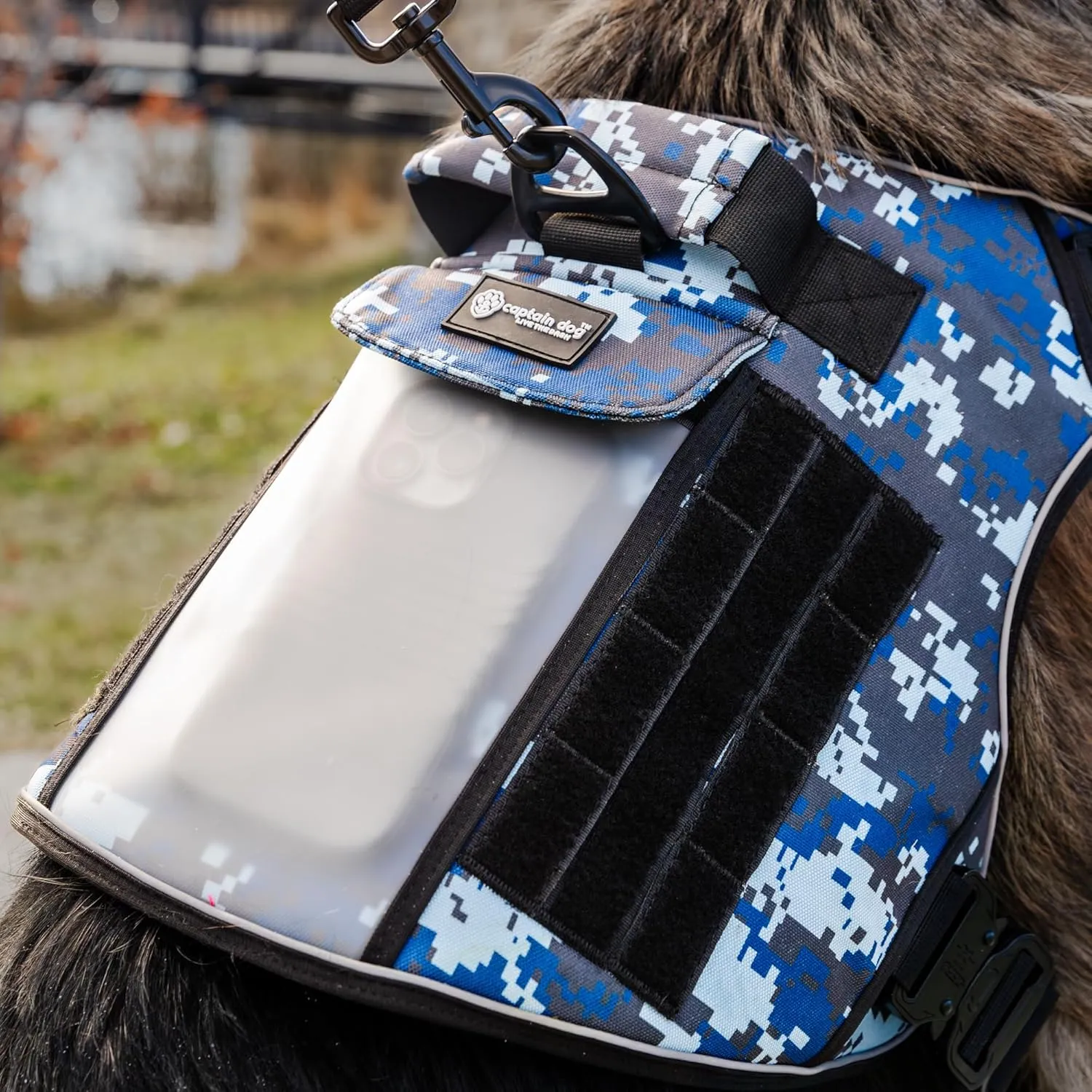 CAPTAIN DOG Harness Medium Sized Dog with 4 Metal Buckles & Double Stitching - Reflective Strong Medium Black, Heavy Duty Dog Vest, Tactical Dog Harness with Poop Bag Holder - Black.