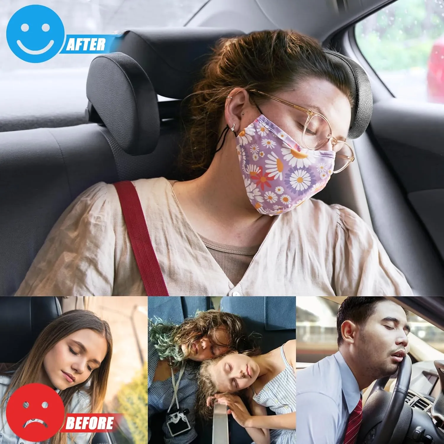 Car Headrest Pillow, Car Neck Pillow Head Pillow, Car Sleeping Travel Pillow, Car Neck Head Shoulder Sleep Cushion Car Side Pillow for Kids Adults Elders