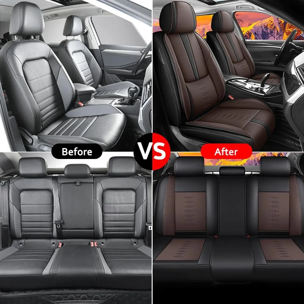Car Seat Covers Fit for Jeep Wagoneer S 2024 2025,Full Set Leather Seat Cover,Airbag Compatible Car Seat Cushions,Waterproof Seat Covers for Cars(with Pillows,Brown-Black)