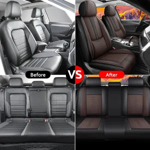 Car Seat Covers Fit for Jeep Wagoneer S 2024 2025,Full Set Leather Seat Cover,Airbag Compatible Car Seat Cushions,Waterproof Seat Covers for Cars(with Pillows,Brown-Black)