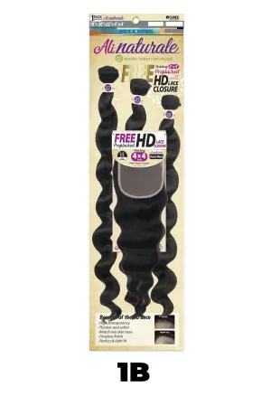Chade Fashions Ali Naturale Weave Ocean Wave 18", 20", 22"   HD 4X4 Closure Human Hair Blended 1 Pack Solution - AN344O5 (1)