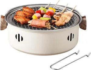 Charcoal Grill on the Table - Barbecue Grill with Non-Layer Coating, Netlift and Wooden Handle, Portable Table Charcoal for Indoor Use and Thickened Stainless Steel and Holes on Four Sides of the Oven