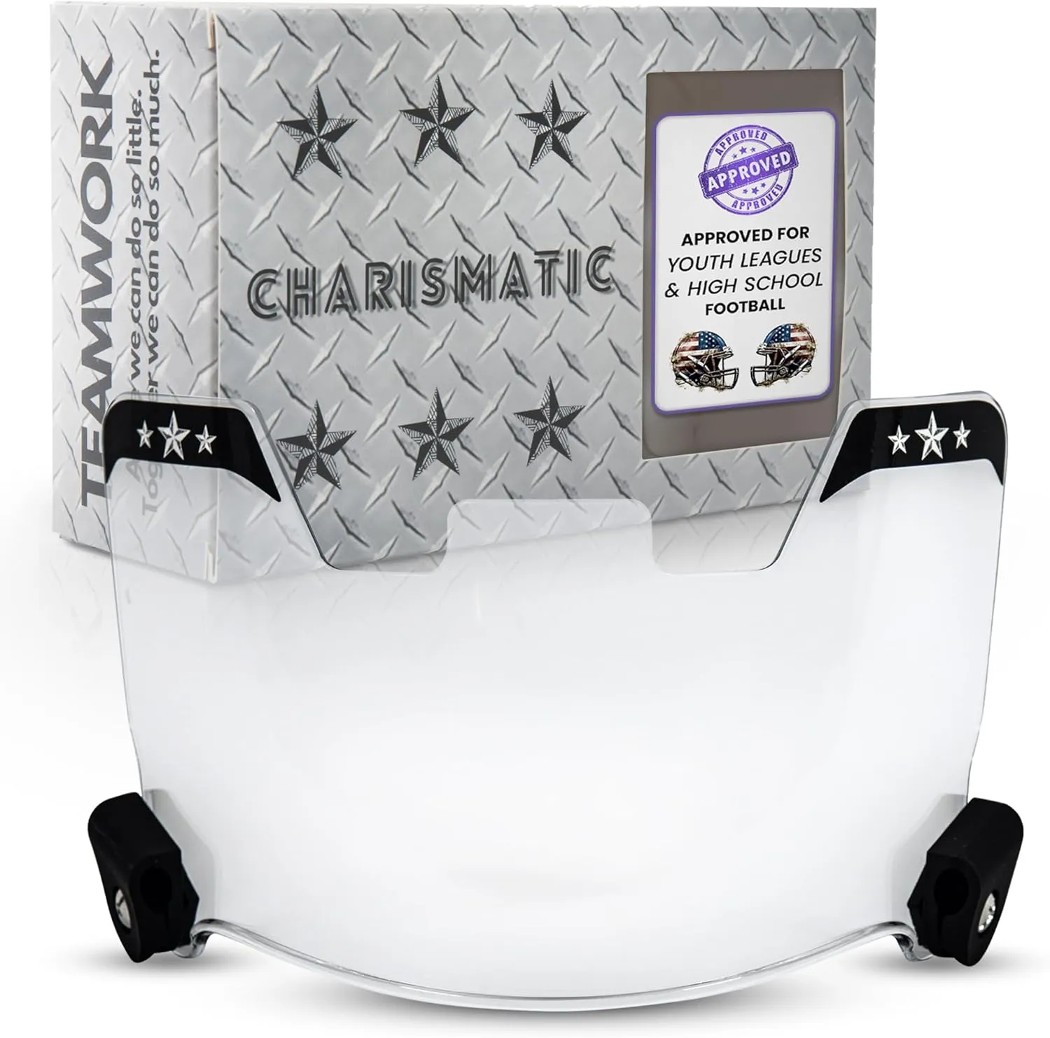 CHARISMATIC Clear Football Visor - Football Visors for Helmet - Football Helmet Visor Fits Adult & Youth Football Helmets - Anti-Fog, Scratch Resistant Clear Visor Football Face Shield