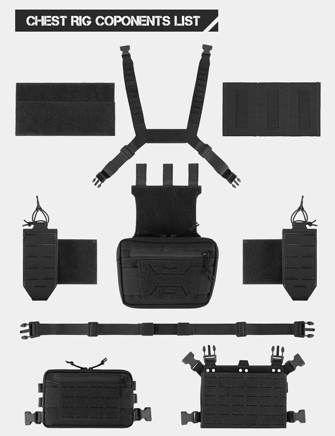 Chest Rig-Tactical Chest Rig，Molle Modular Micro Fight Chest Rigs Adjustable&Detachable with 5.56/7.62 Magazine Pouch