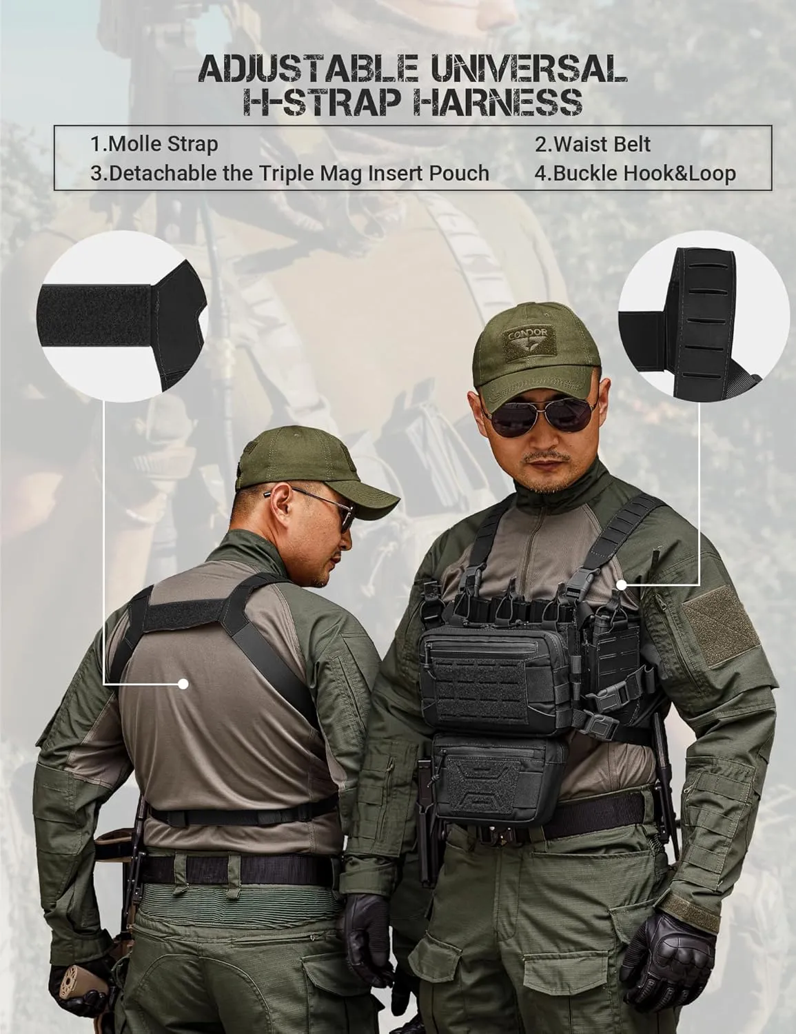 Chest Rig-Tactical Chest Rig，Molle Modular Micro Fight Chest Rigs Adjustable&Detachable with 5.56/7.62 Magazine Pouch