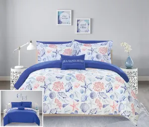 Chic Home Dalis 8 Piece Reversible Comforter SeaSandSurf Theme Print Design Bed in a Bag-Sheet Set Pillowcases Decorative Pillow Shams Included, Queen, Multi Color
