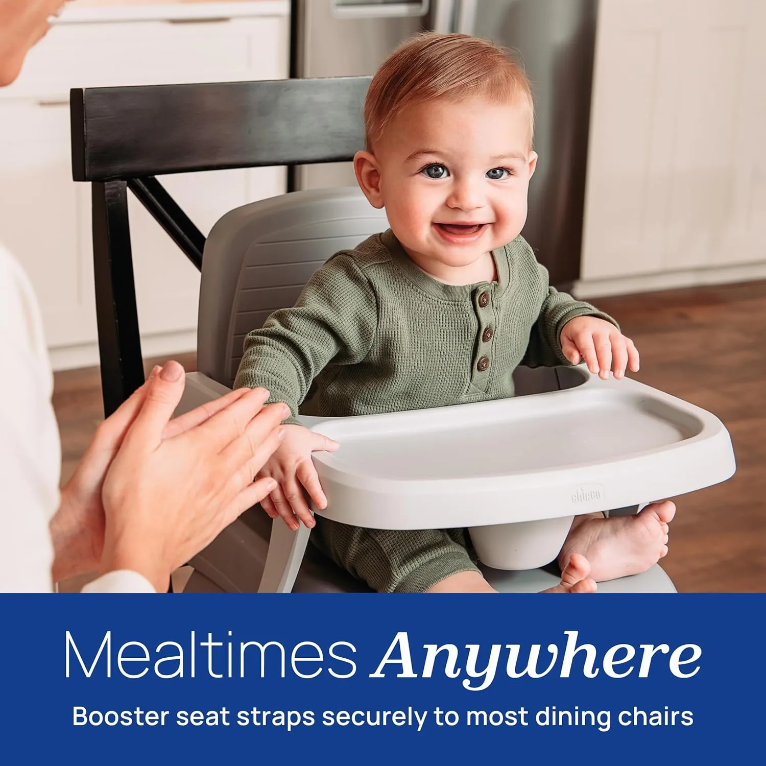 Chicco Bento™ 3-in-1 Portable Booster Seat for Table, Feeding Seat and Toddler Chair for Babies and Toddlers, for Children up to 50 lbs., Lightweight, Compact Fold | Oyster/Grey