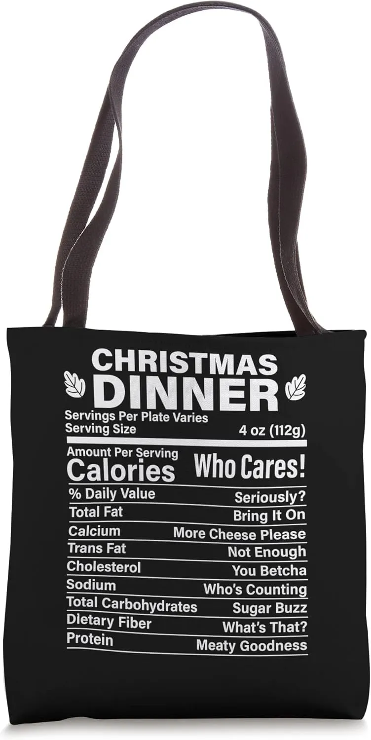 Christmas Dinner Funny Fake Calories Nutritional Facts Tote Bag