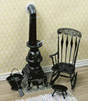 Chrysnbon Dollhouse Pot Belly Stove Rocker & Accessories Kit Model Kit F-260