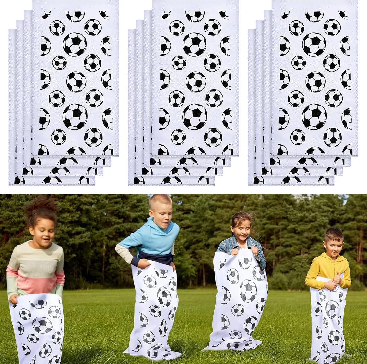Cindeer 12 Pcs Potato Sack Race Bags Sports Themed Potato Race Jumping Bags 40 x 20 Inches Sack Race Bags for Adults Kids Family Party Games and Activities Party Supplies(Soccer)