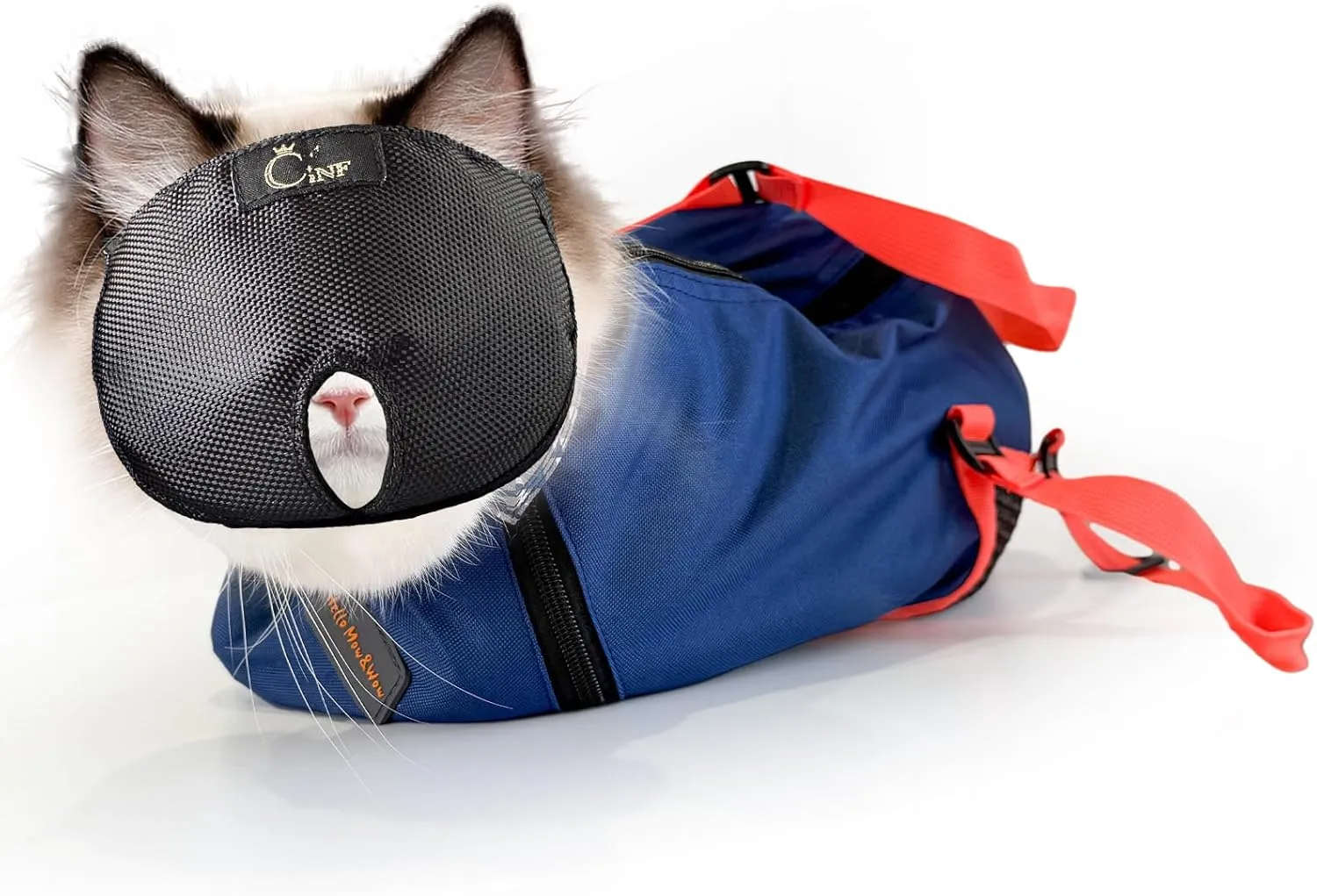 Cinf Cat Nail Clipping Cleaning Grooming Restraint Bag (Free Muzzle) Set No Scratching Biting for Bathing Nail Trimming Injecting Examining(Navy Blue,L)