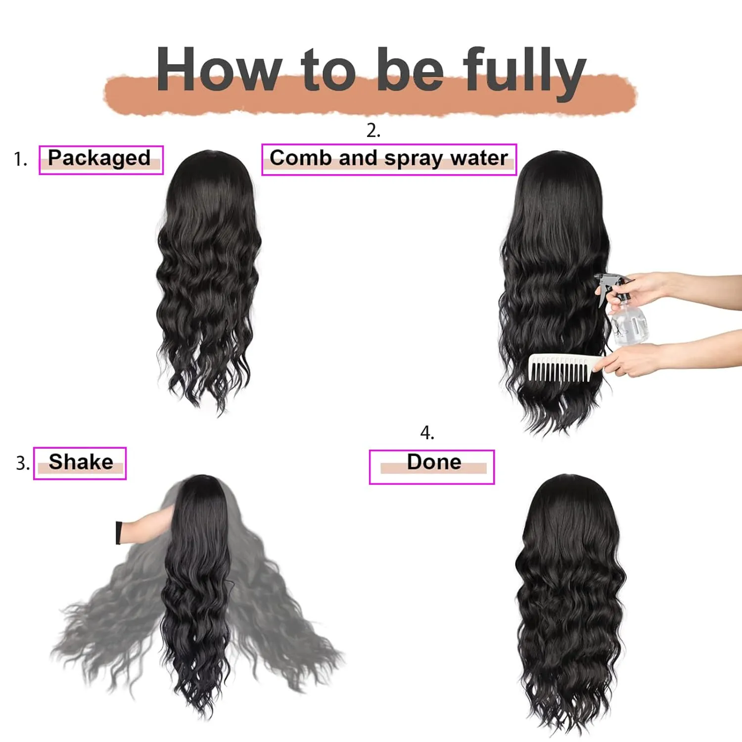 CINHOO Body Wave V Part Curly Wig for Black Women Synthetic Long Wavy Glueless Soft As Human U V Part Wigs Upgrade For Black Women 24 inch Black No Leave Out Clip in Half Wigs(1B#)