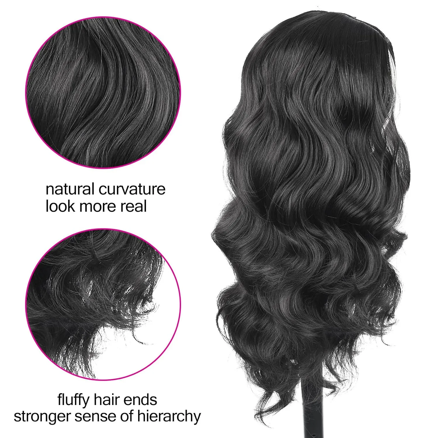 CINHOO Body Wave V Part Curly Wig for Black Women Synthetic Long Wavy Glueless Soft As Human U V Part Wigs Upgrade For Black Women 24 inch Black No Leave Out Clip in Half Wigs(1B#)