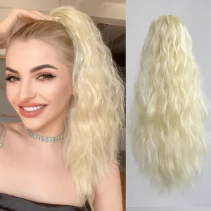 Claw Clip Ponytail Extension 18" Wavy Clips in Hair Extensions Curly Synthetic Pony Tails Fluffy Faux Ponytails Wigs Natural Hairpieces for Women Wedding Party Daily Use 6 Oz Bleach Blonde