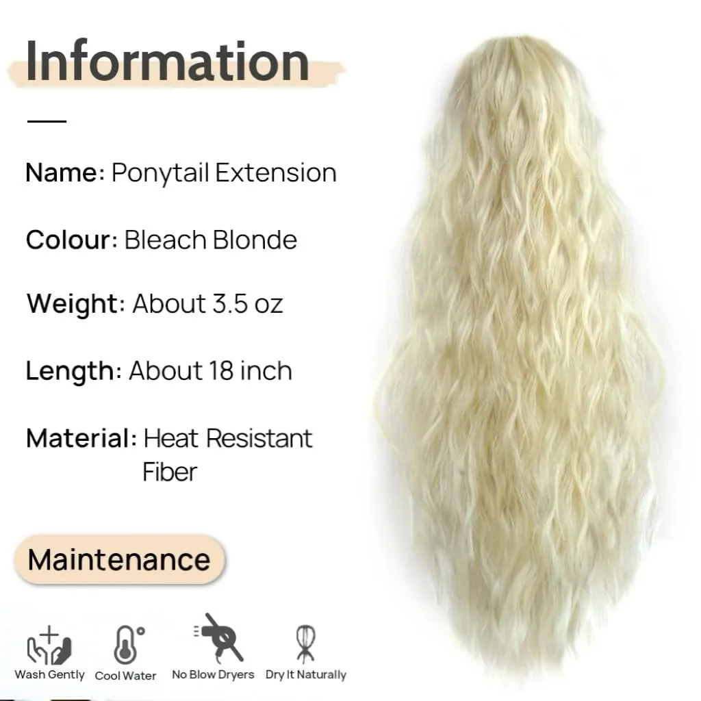 Claw Clip Ponytail Extension 18" Wavy Clips in Hair Extensions Curly Synthetic Pony Tails Fluffy Faux Ponytails Wigs Natural Hairpieces for Women Wedding Party Daily Use 6 Oz Bleach Blonde