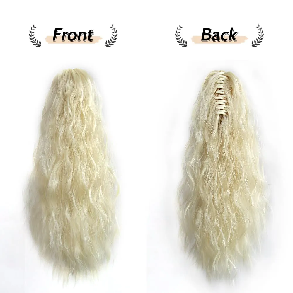Claw Clip Ponytail Extension 18" Wavy Clips in Hair Extensions Curly Synthetic Pony Tails Fluffy Faux Ponytails Wigs Natural Hairpieces for Women Wedding Party Daily Use 6 Oz Bleach Blonde