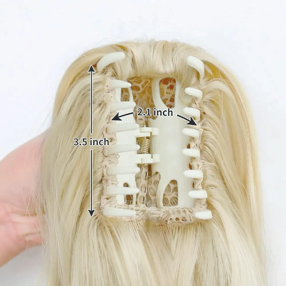 Claw Clip Ponytail Extension 18" Wavy Clips in Hair Extensions Curly Synthetic Pony Tails Fluffy Faux Ponytails Wigs Natural Hairpieces for Women Wedding Party Daily Use 6 Oz Bleach Blonde