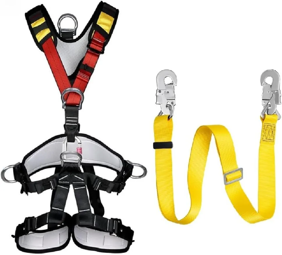 Climbing Safety Belt with Adjustable Lanyard, Thicken Full Body Safety Climbing Belt, Safety Belt Kit Personal Portable Protective Equipment