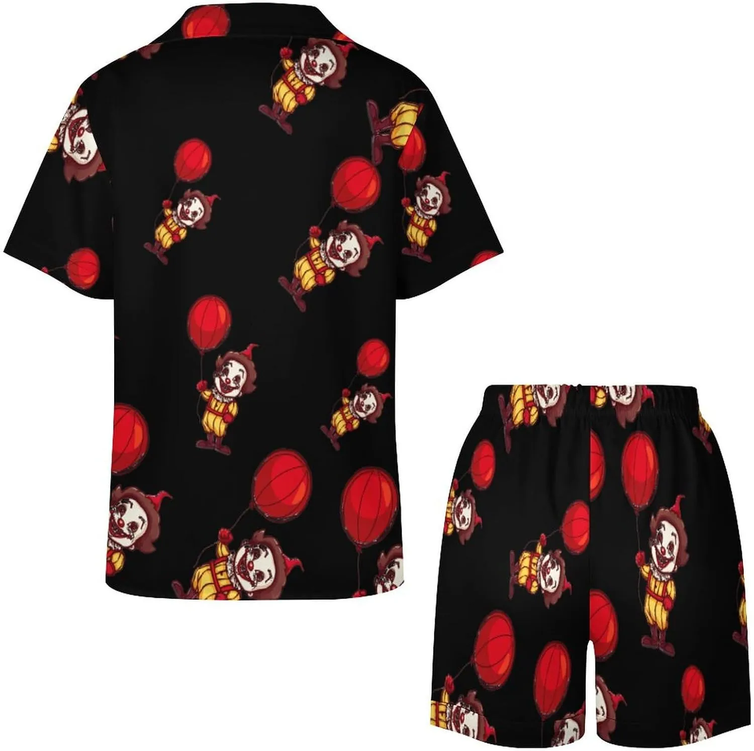 Clown Women's Satin Pajama Set Short Sleeve Button Down Sleepwear Loungewear Pj Set