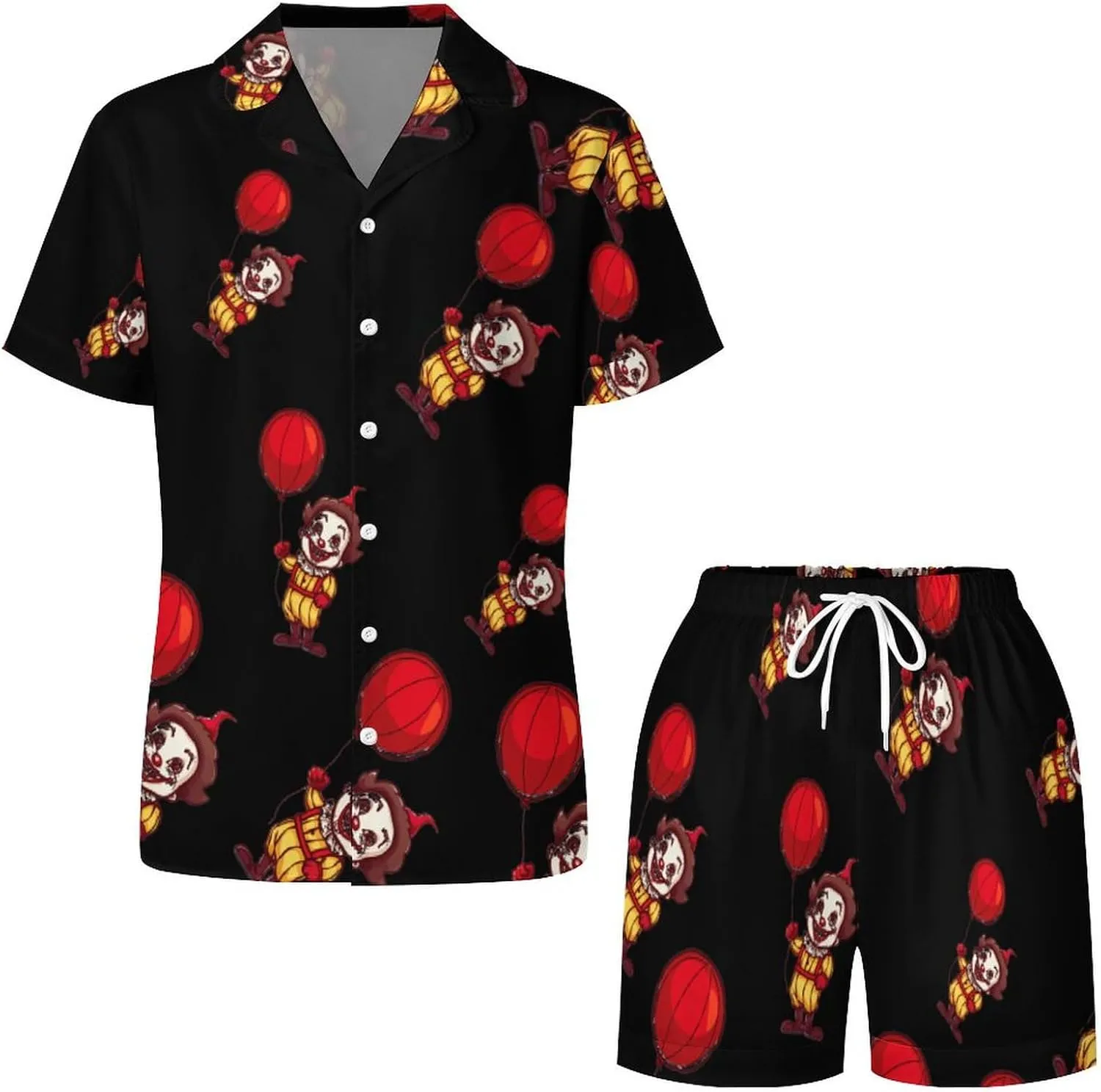 Clown Women's Satin Pajama Set Short Sleeve Button Down Sleepwear Loungewear Pj Set