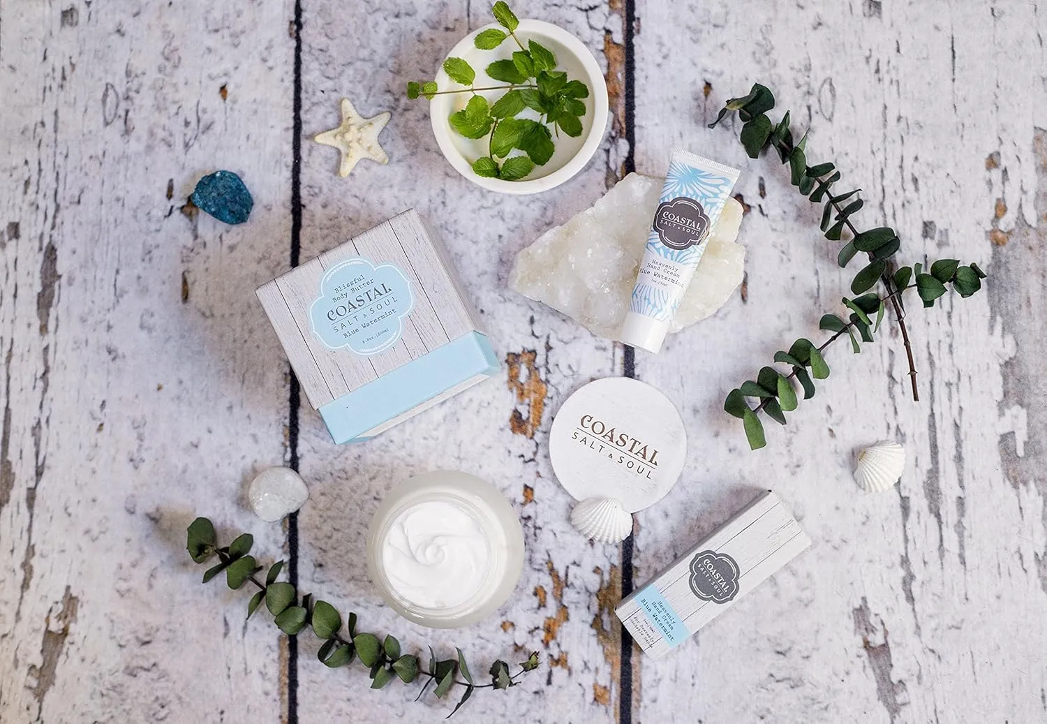 Coastal Salt & Soul, Heavenly Hand Cream, For Cracked and Dry Hands, with Avocado and Jojoba Oils & Pure Shea Butter, 1.0 oz., Blue Water Mint.
