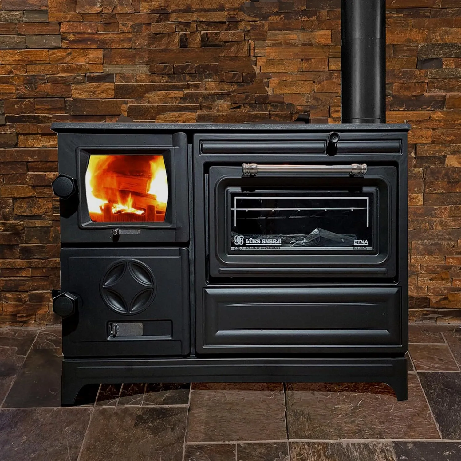 Colorful Cast Iron Wood Stove Pipe Set | 3 Straight Pipes   1 Elbow Pipe | Durable Cast Iron Construction | Compatible with Wood Burning Stoves | Village House Cabin Stove Accessory