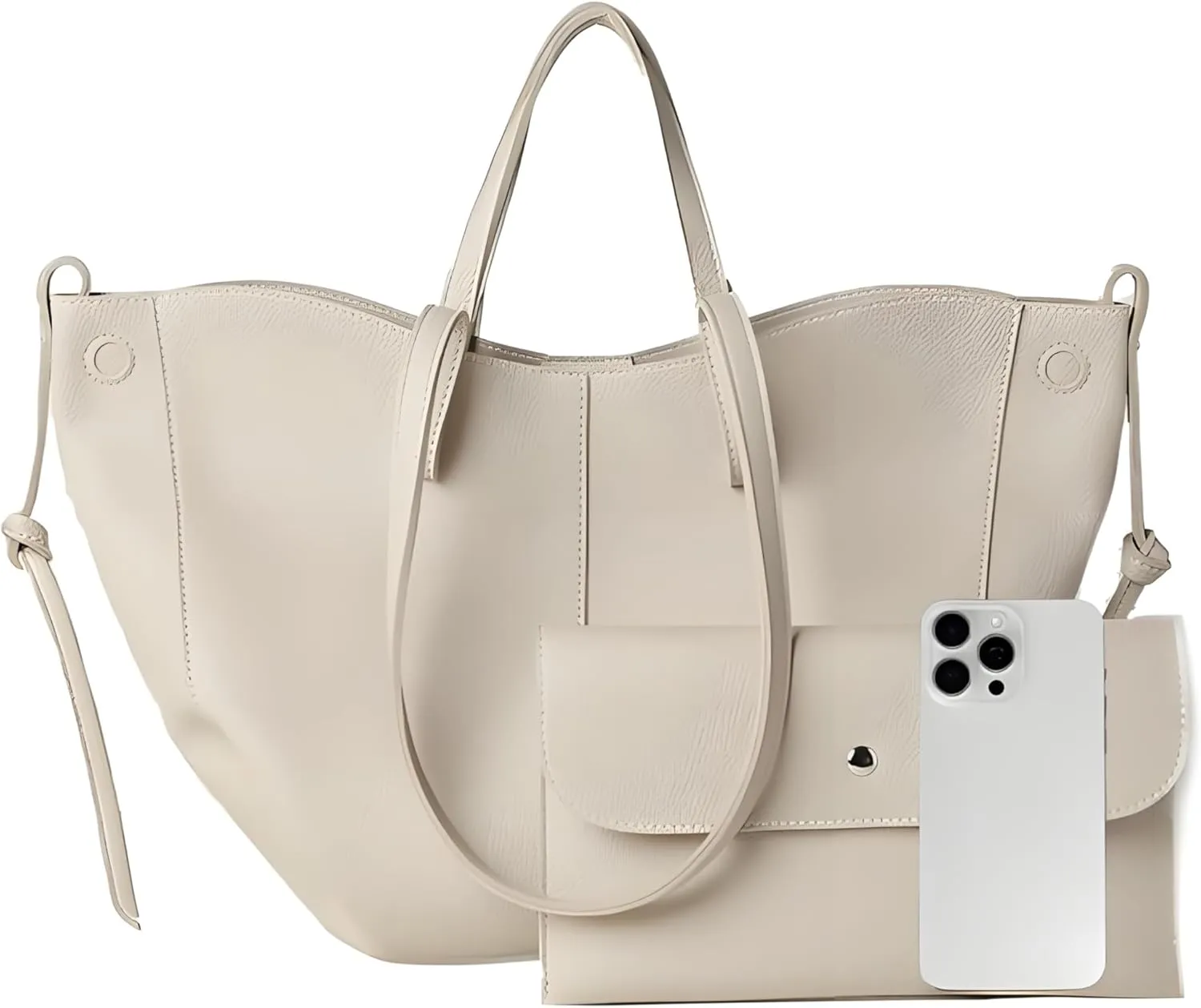 Comes with wallet and wing shaped tote bag, magnetic seal, synthetic leather, handheld and single shoulder (non adjustable)