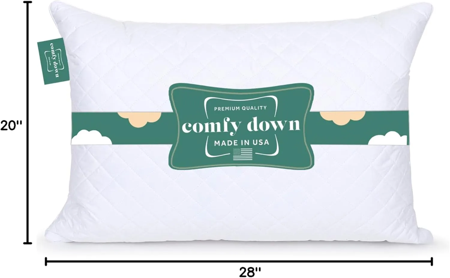 ComfyDown Premium Feather and Down ComfyPlush Supportive Bed Pillow for Sleeping, Luxury Diamond Quilted Cotton Cover, Made in USA, Medium Firm (Queen = 20x30)