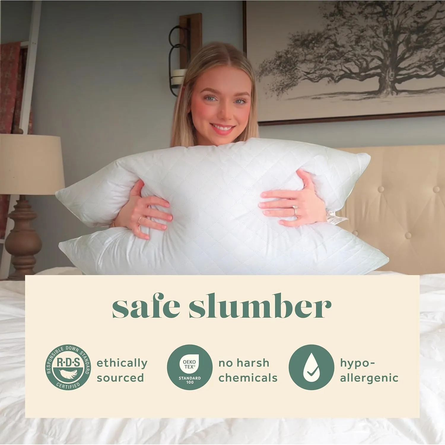 ComfyDown Premium Feather and Down ComfyPlush Supportive Bed Pillow for Sleeping, Luxury Diamond Quilted Cotton Cover, Made in USA, Medium Firm (Queen = 20x30)