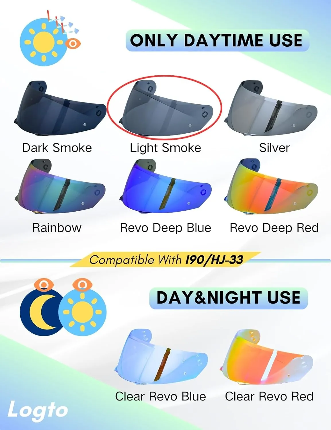 Compatible With HJC i90 Helmet Visor Replacement HJ 33 Shield Tinted Visor Helmet Accessories (Light Smoke)