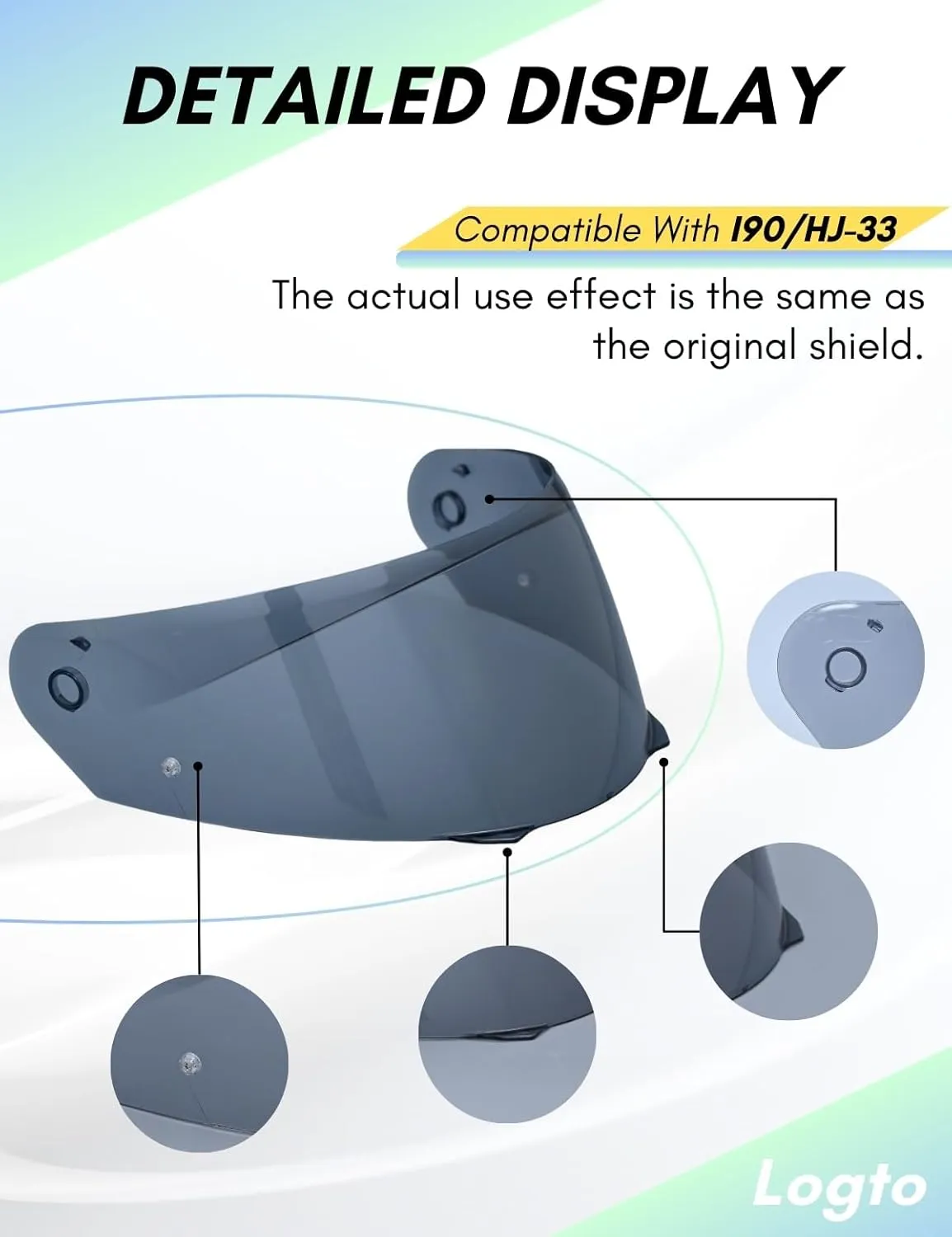Compatible With HJC i90 Helmet Visor Replacement HJ 33 Shield Tinted Visor Helmet Accessories (Light Smoke)