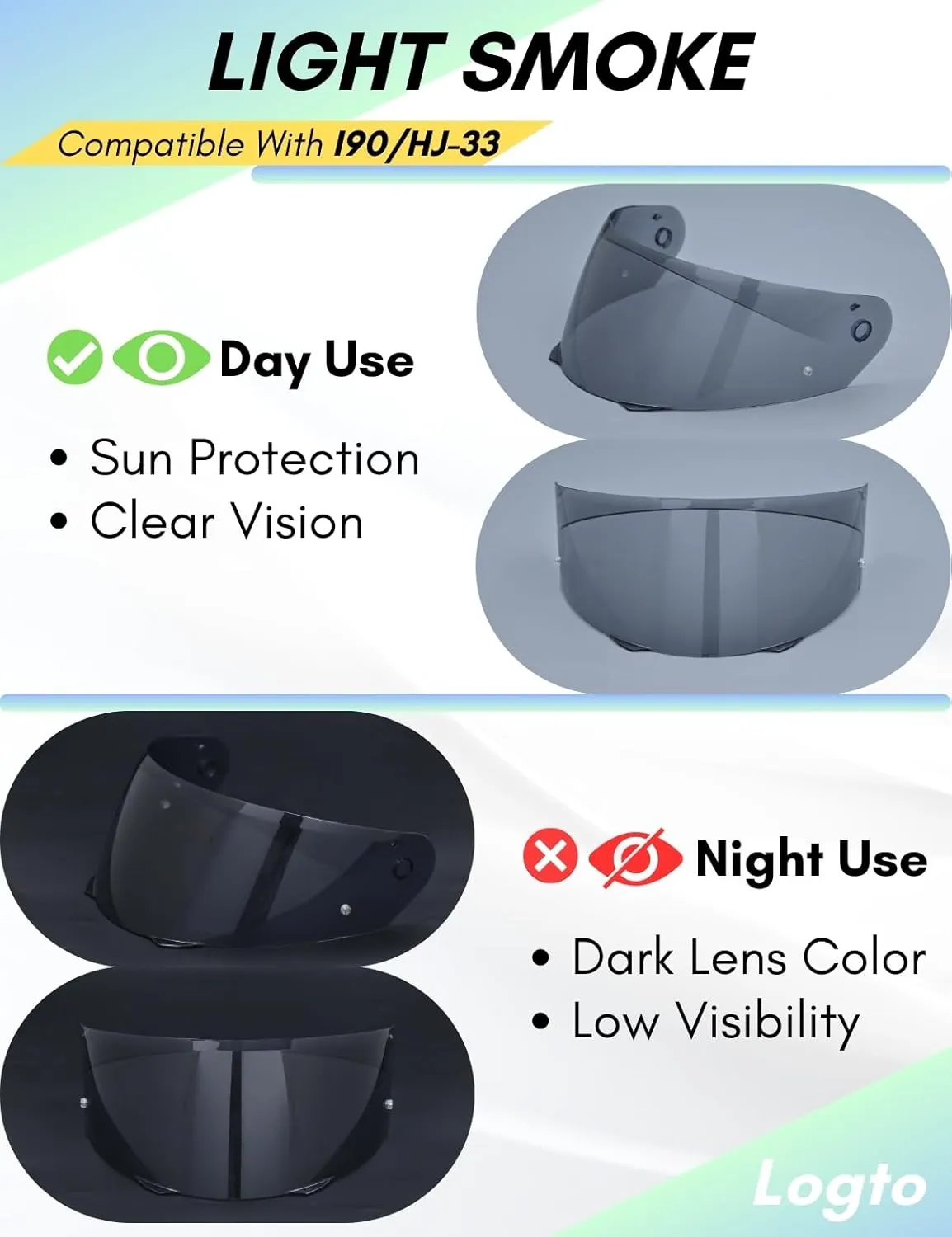 Compatible With HJC i90 Helmet Visor Replacement HJ 33 Shield Tinted Visor Helmet Accessories (Light Smoke)