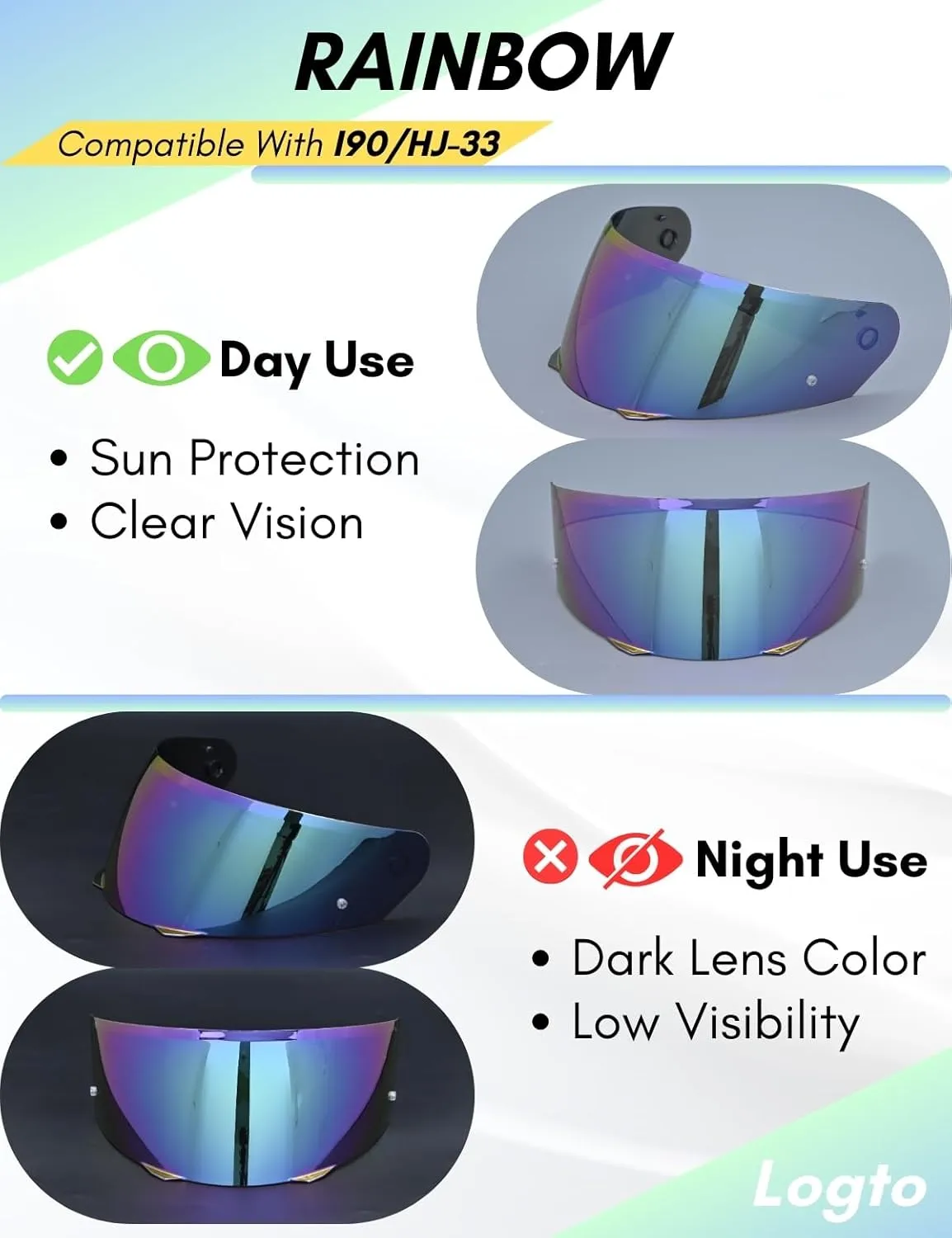 Compatible With HJC i90 Helmet Visor Replacement HJ 33 Shield Tinted Visor Helmet Accessories (Rainbow)