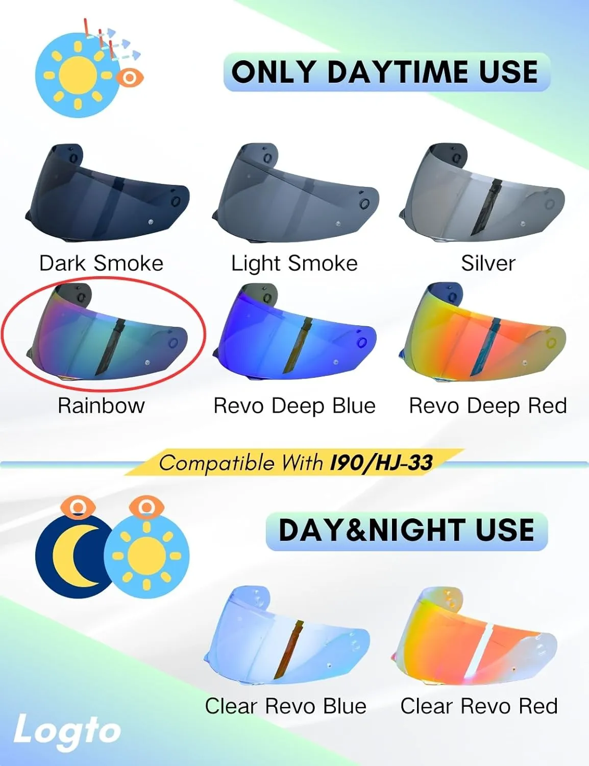 Compatible With HJC i90 Helmet Visor Replacement HJ 33 Shield Tinted Visor Helmet Accessories (Rainbow)