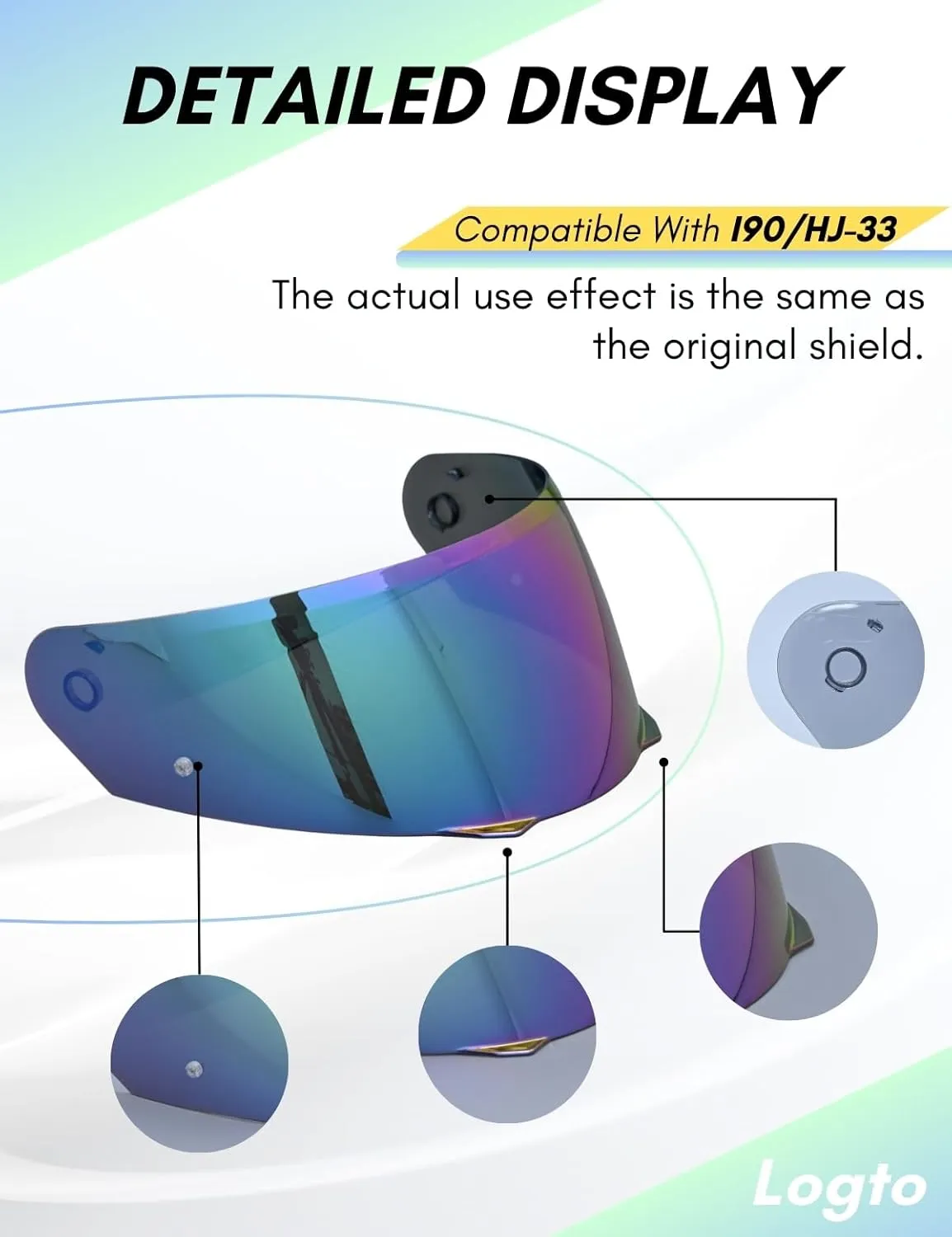 Compatible With HJC i90 Helmet Visor Replacement HJ 33 Shield Tinted Visor Helmet Accessories (Rainbow)