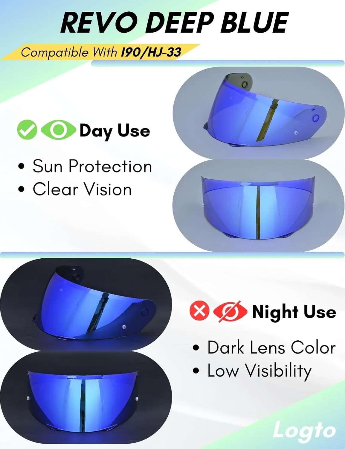 Compatible With HJC i90 Helmet Visor Replacement HJ 33 Shield Tinted Visor Helmet Accessories (Revo Deep Blue)