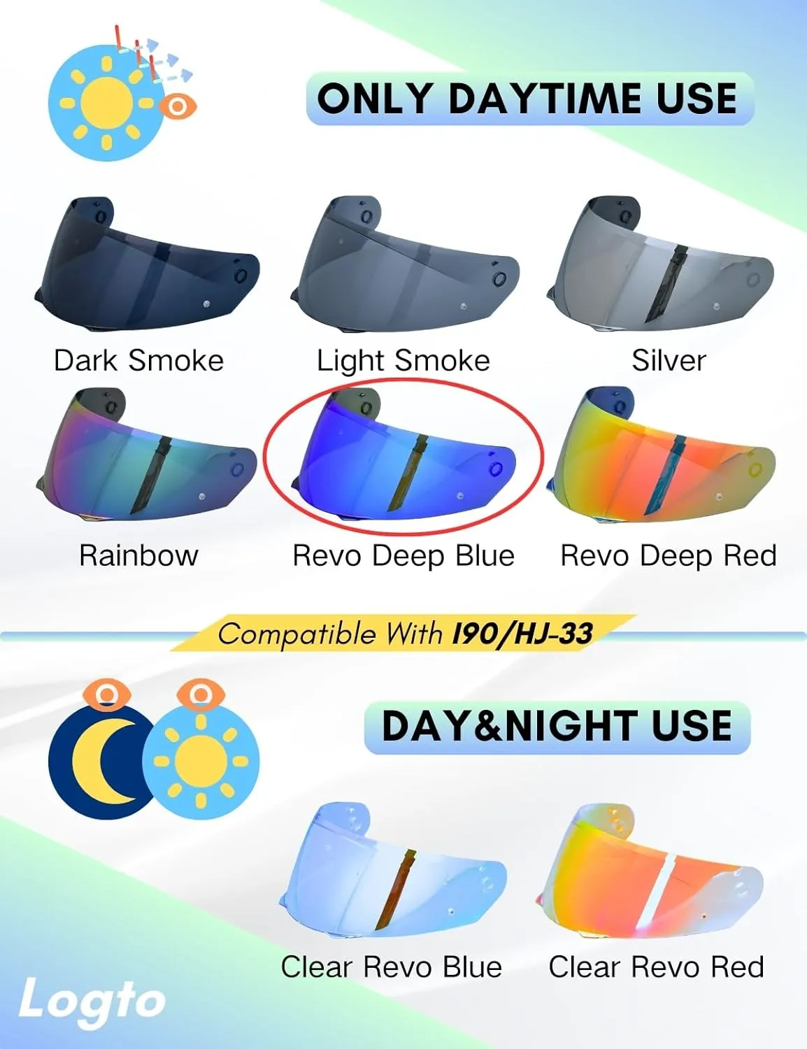 Compatible With HJC i90 Helmet Visor Replacement HJ 33 Shield Tinted Visor Helmet Accessories (Revo Deep Blue)
