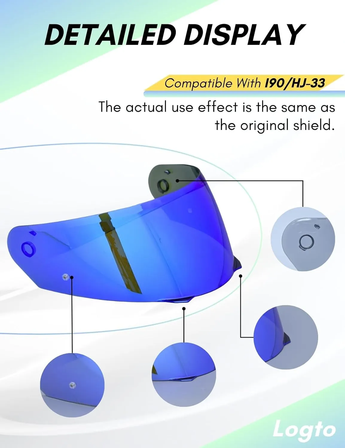 Compatible With HJC i90 Helmet Visor Replacement HJ 33 Shield Tinted Visor Helmet Accessories (Revo Deep Blue)