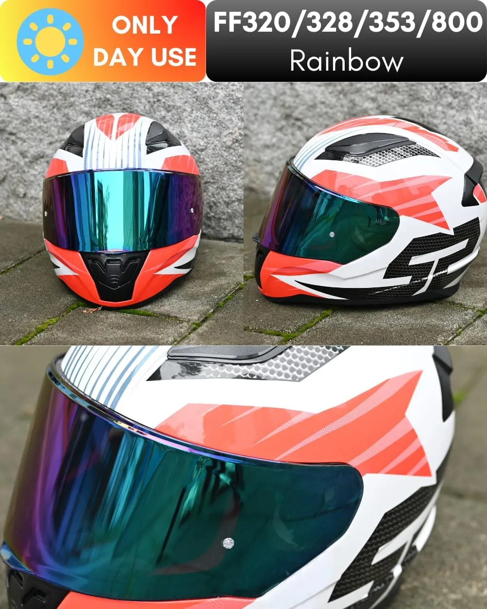 Compatible with LS2 FF353/320/328/800 Helmets Visor Tint Replacement Motorcycle Helmet Face Shield (Rainbow)