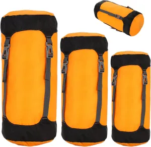 Compression Sack, 3Pcs Wateproof & Adjustable Nylon Sleeping Bag Compression Sack with Drawstring, Lightweight for Traveling, Camping, Hiking, Backpacking.