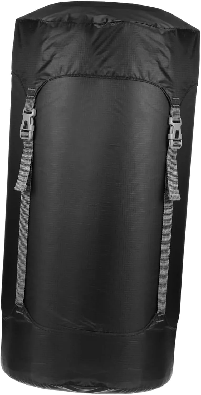 Compression Sack for Sleeping Bags Drawstring Stuff Sack with Adjustable Buckle Durable Polyester Space Saving for Camping and Hiking Supplies Black
