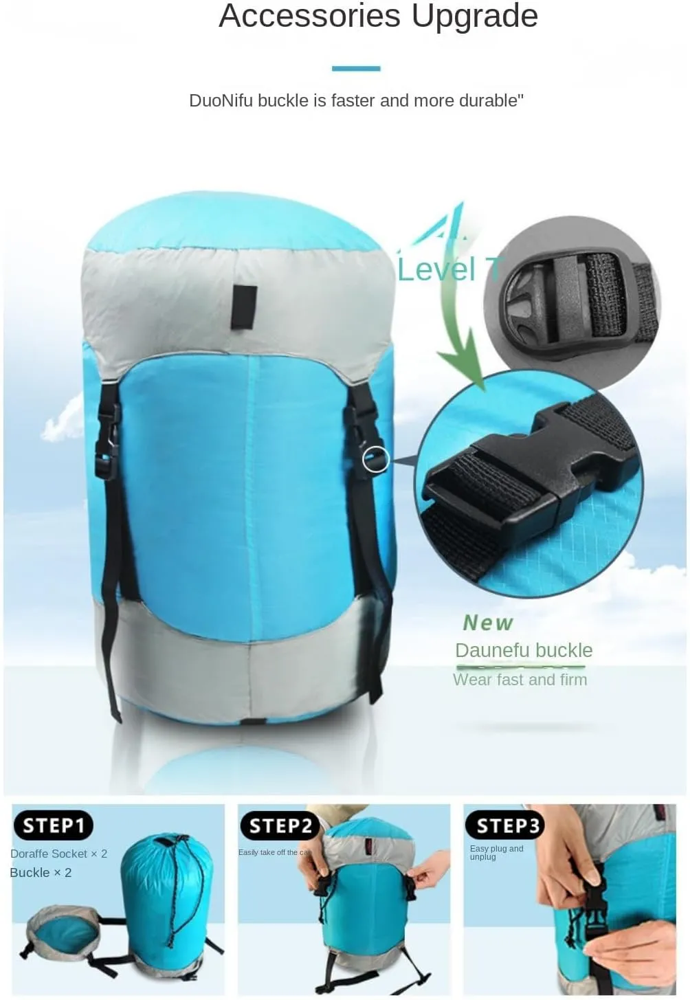 Compression Sack, Sleeping Bag Compression Sack Ultralight Sleeping Bag Stuff Sack Water-Resistant Compression Bag Storage Bag Great for Backpacking, Hiking and Camping