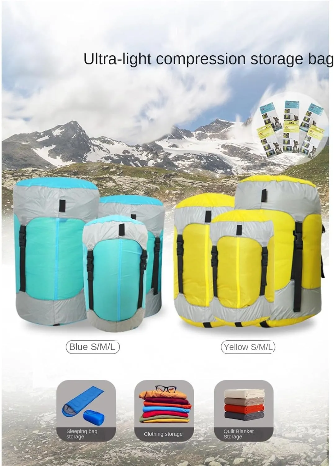 Compression Sack, Sleeping Bag Compression Sack Ultralight Sleeping Bag Stuff Sack Water-Resistant Compression Bag Storage Bag Great for Backpacking, Hiking and Camping