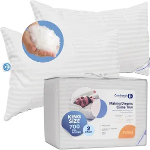 Continental Bedding 100% Hungarian White Goose Down Pillow 700 Fill Power, King (Pack of 2), Firm Classic 2 Count