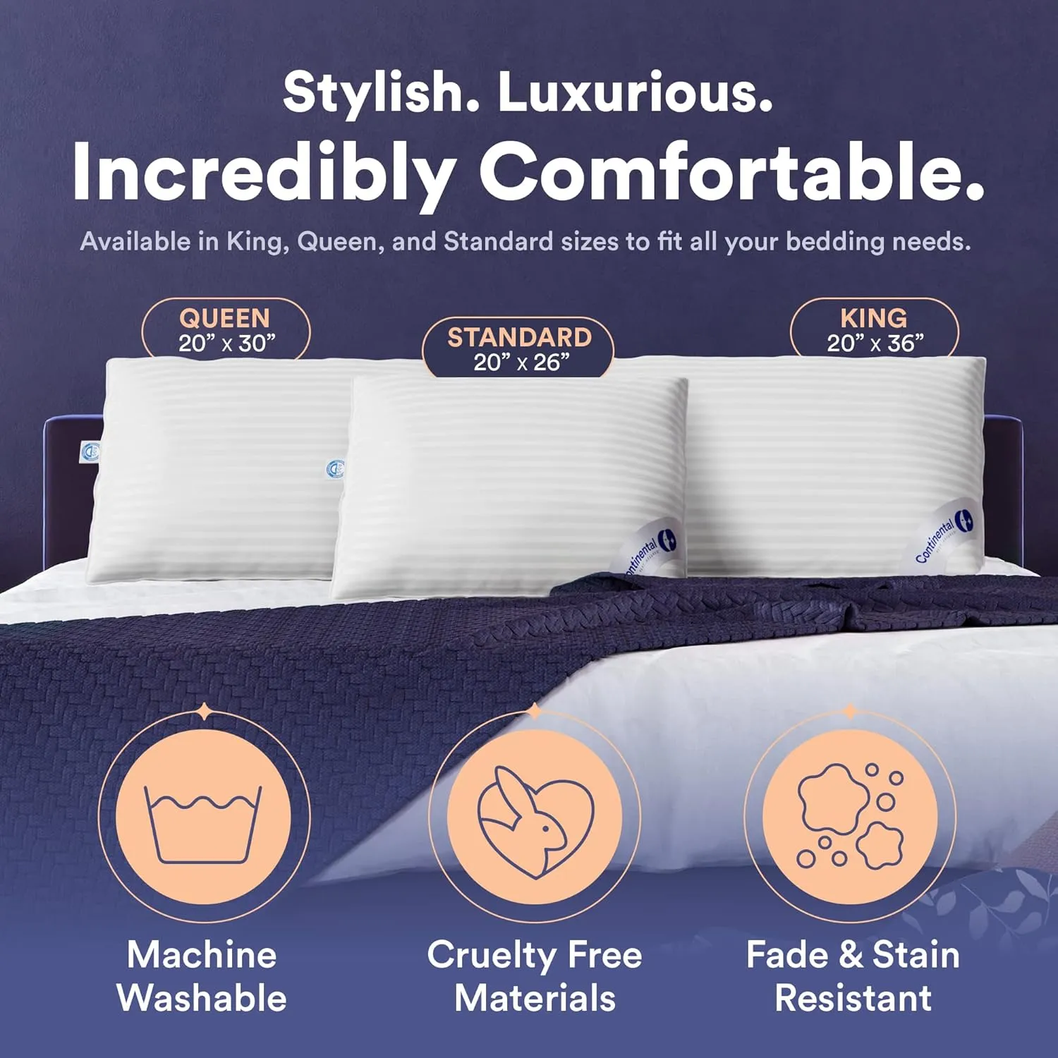 Continental Bedding 100% Hungarian White Goose Down Pillow 700 Fill Power, King (Pack of 2), Firm Classic 2 Count
