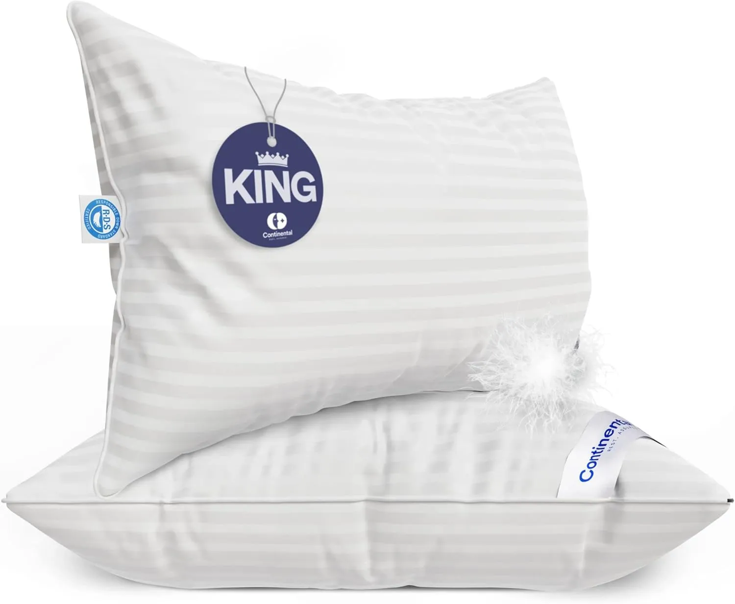 Continental Bedding 100% Hungarian White Goose Down Pillow 700 Fill Power, King (Pack of 2), Firm Classic 2 Count