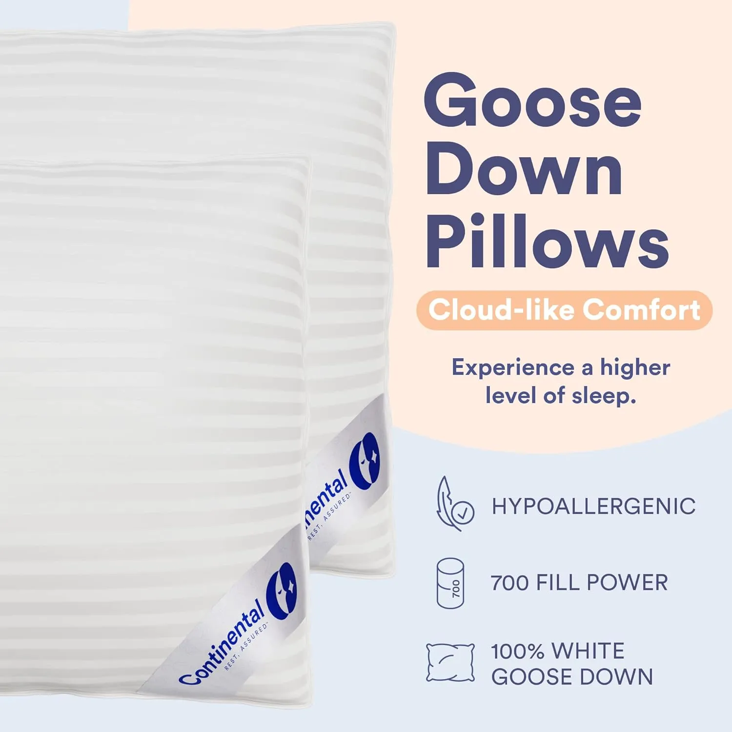 Continental Bedding 100% Hungarian White Goose Down Pillow 700 Fill Power, King (Pack of 2), Firm Classic 2 Count