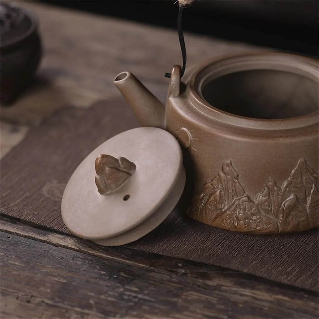 Cooking Tea Stove Firewood Burning Beam Pot Retro Fire Carbon Teapot Outdoor Camping (White Patch Five)
