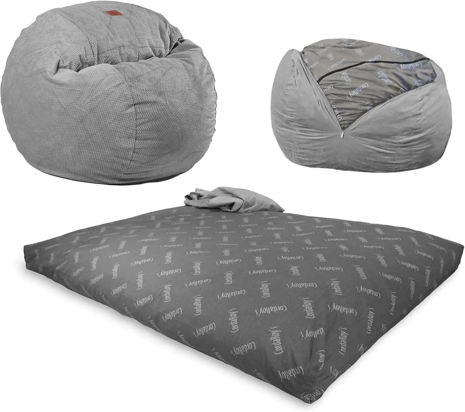 CordaRoy's Chenille Bean Bag-Convertible Bean Bag Chair&Bed-Machine-Washable Chenille Fabric Cover-for Basement,Living Room,Game Room,Dorm & More - King Size - Charcoal | Made in The USA